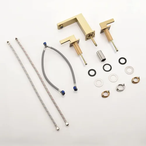 Miniatura 8 de sumerain Grifo de baño de 8 pulgadas de oro cepillado, grifo de lavabo de 2 manijas de latón sólido, con manguera de conexión rápida