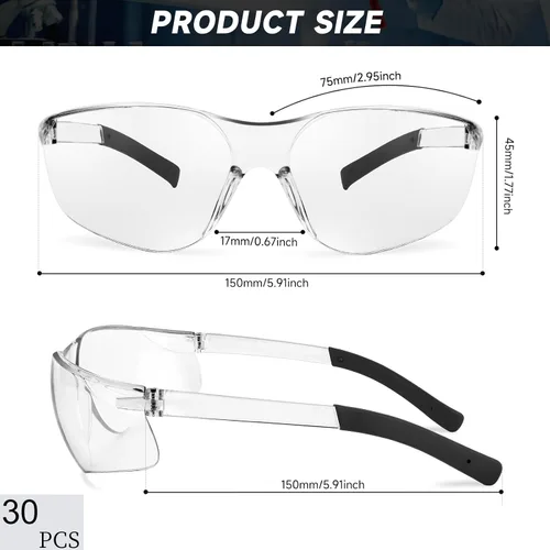 Miniatura 2 de Salfboy Paquete de 30 lentes de seguridad ANSI Z87.1 resistentes a los arañazos para mujeres y hombres, gafas de laboratorio para protección ocular