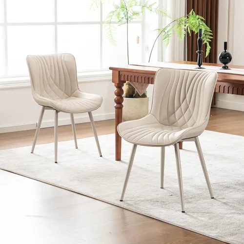 YOUTASTE Juego de 2 sillas de comedor color crema, sillas de cocina modernas y cómodas de mediados de siglo, piel sintética tapizada, patas de metal