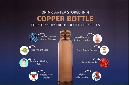 Miniatura 3 de Botella de agua de cobre del Himalaya Ayurveda (32 onzas/32.1 fl oz), recipiente ayurvédico martillado hecho a mano puro para beber, resistente y a