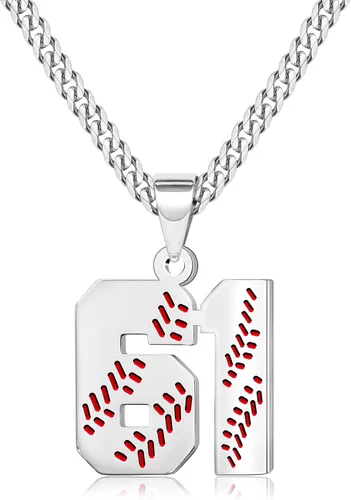 Miniatura 16 de Btysun Collares de béisbol de béisbol número 0-99 dijes de acero inoxidable para hombres, regalos de béisbol, papá, marido, regalo de Navidad