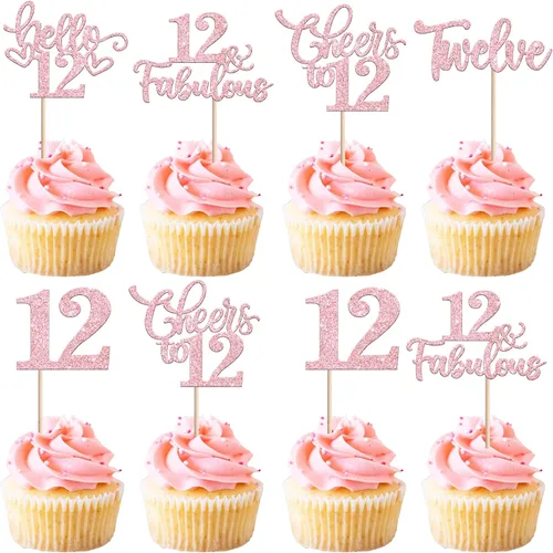 Miniatura 17 de 30 piezas de adornos para cupcakes de 12 cumpleaños feliz, brillantes doce, hola 12, felicitaciones a 12 años, adornos para cupcakes, 12