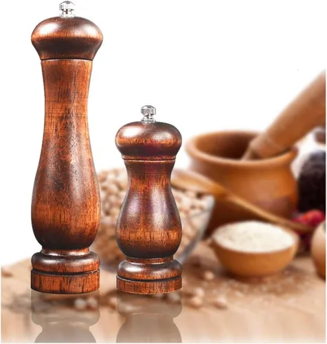 Miniatura 6 de Juego de 2 molinillo de pimienta (5 pulgadas + 8 pulgadas) de madera maciza ajustable, molinillo de sal y pimienta, color marrón