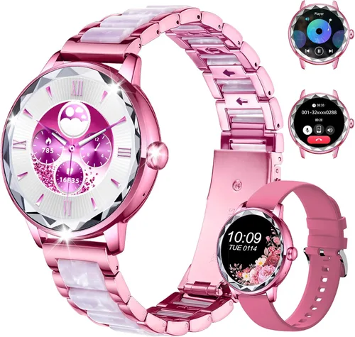 Reloj inteligente para mujer con llamada de marca/respuesta, reloj de fitness ajustable de 1.2 pulgadas con monitor de sueño de frecuencia cardíaca,
