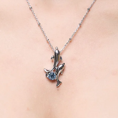 Miniatura 7 de Rigant Collar de delfines chapados en oro blanco con circonita cúbica redonda de cristal para mujer