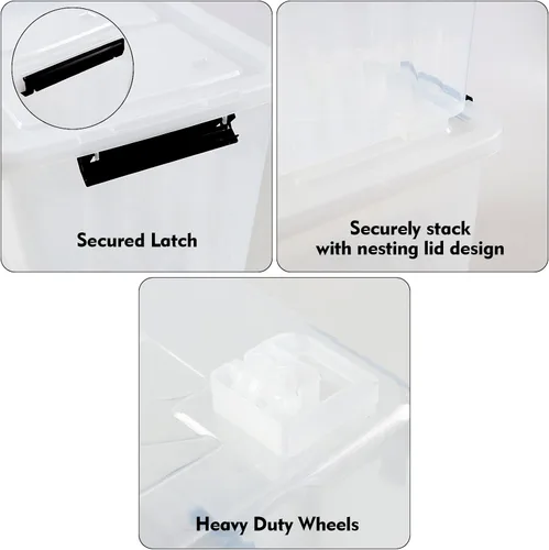Miniatura 3 de Contenedor de almacenamiento apilable de 50 litros con tapa, contenedor de plástico con pestillos resistentes para organizar, transparente, paquete