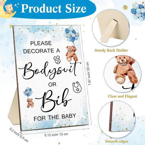 Miniatura 2 de Roowest 35 Piezas Baberos para Baby Shower Juegos Diseño Letrero de Madera para Juego de Fiesta de Baby Shower DIY Letrero de Body 15 Baberos