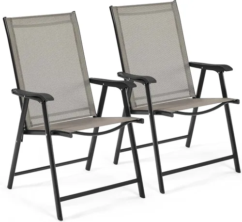 Miniatura 14 de Yaheetech Juego de 4 sillas de patio al aire libre, sillas de comedor portátiles con reposabrazos para campamento, césped, playa, sillas plegables