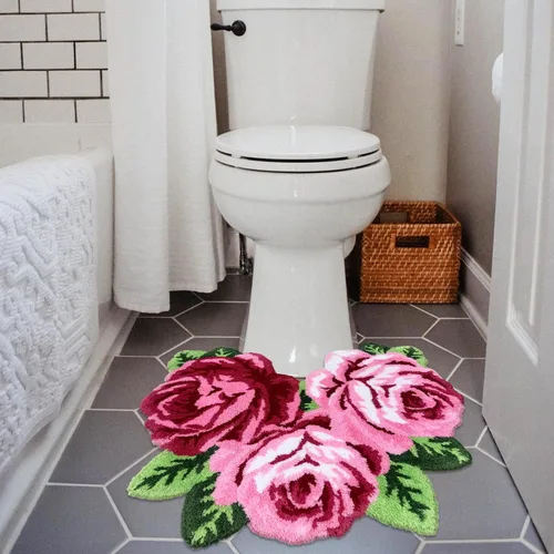 Miniatura 4 de Alfombras de baño de rosas rojas, alfombras de inodoro en forma de U, lavables, gruesas, suaves, antideslizantes, alfombras de área de flores Rojo