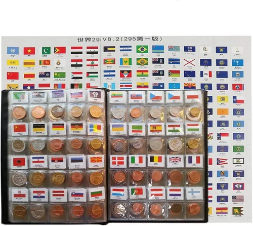 Miniatura 7 de Kit de iniciación para colección de monedas, 120 países, 100% original original/moneda del mundo con álbum de recolección de cuero etiquetado por