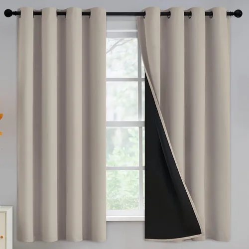 Miniatura 62 de Yakamok Cortinas negras, cortinas de ventana con aislamiento térmico y eficiencia energética para dormitorio, cortinas opacas completas y cortinas