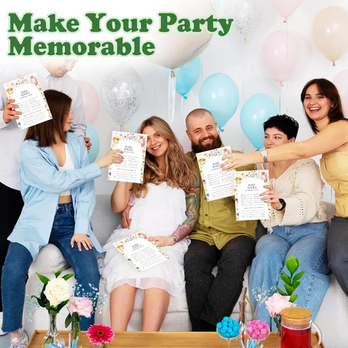 Miniatura 5 de JOETMAE Tarjetas de juegos de baby shower de 5 x 7 pulgadas, predicciones florales y tarjeta de consejos, 50 tarjetas grandes de predicciones