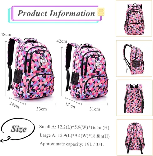 Miniatura 3 de Bansusu - Mochila para estudiantes, diseño geométrico, escuela primaria, para niñas