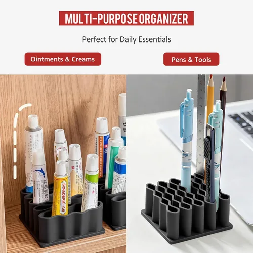 Miniatura 3 de Li & Zhao Organizador de ungüentos, soporte de almacenamiento para brochas de maquillaje, soporte para lápices de diseño ondulado, organizador