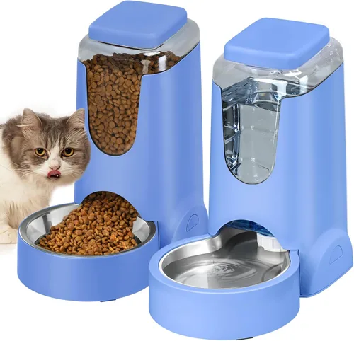 Miniatura 10 de Comedero y dispensador de agua automático para gatos con cuenco de acero inoxidable, comedero por gravedad para perros y bebedero para mascotas Gris