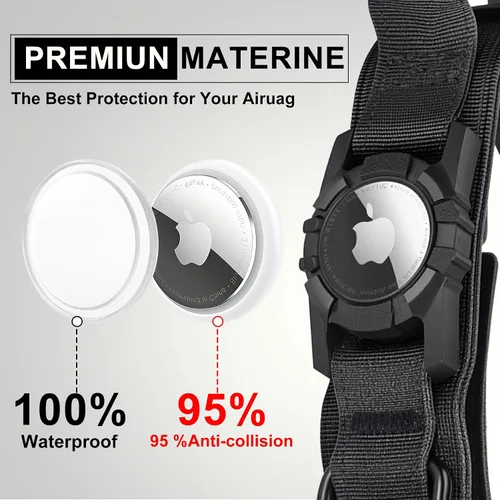 Miniatura 3 de Collar para perro Airtag mejorado, impermeable, ajustable, de nailon con soporte para AirTag, asa de control y hebilla de liberación rápida