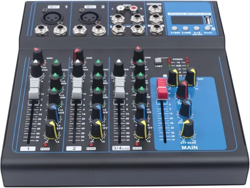 Miniatura 16 de Mezclador de audio Bluetooth Live Studio de 4 canales, pantalla LED, consola de mezcla USB profesional con ecualizador de 3 bandas, consola