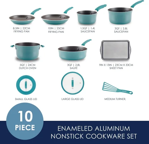 Miniatura 5 de Rachael Ray Cook + Create - Juego de utensilios de cocina antiadherentes de aluminio, 10 piezas, azul agave
