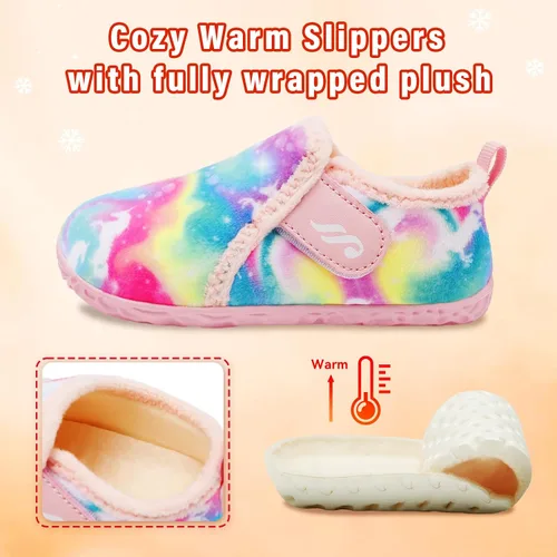 Miniatura 4 de JIASUQI Pantuflas mullidas para niños pequeños, zapatos cálidos para la casa para niños y niñas