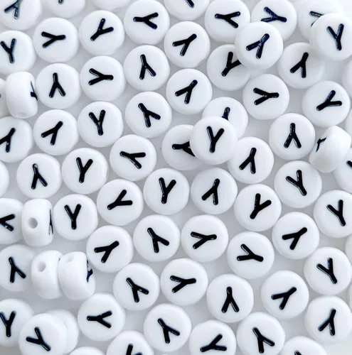 Miniatura 24 de 100 cuentas de letras acrílicas del alfabeto para hacer joyas, cuentas redondas blancas de la letra R para hacer pulseras, collares, llaveros, 0Flat