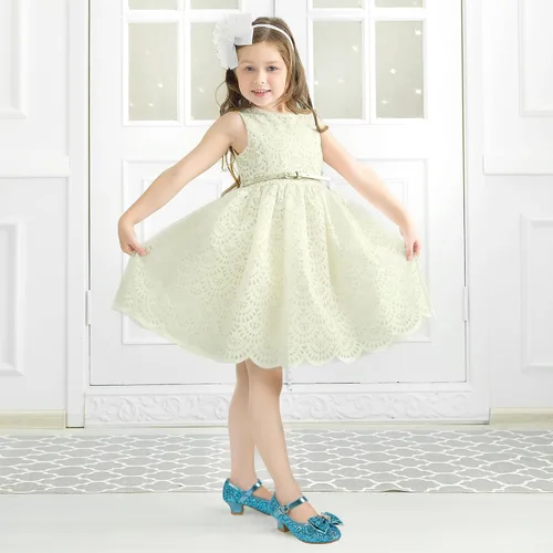 Miniatura 101 de PANDANINJIA Vestido de jada para niñas y niños pequeños, zapatos de princesa Mary Jane con tacones con lazo para fiesta, boda, boda