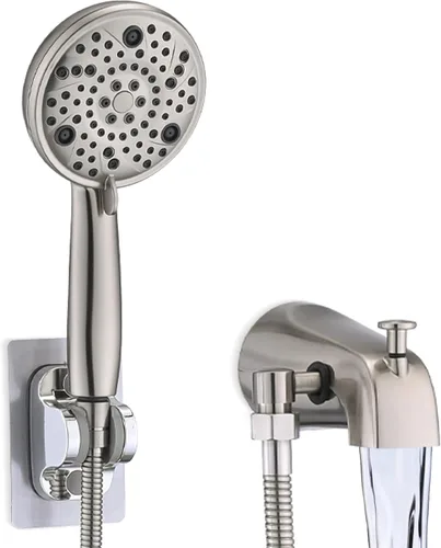Caño de bañera deslizante con desviador, ducha de mano de alta presión, 8 ajustes, grifo de bañera de metal con rociador, níquel cepillado