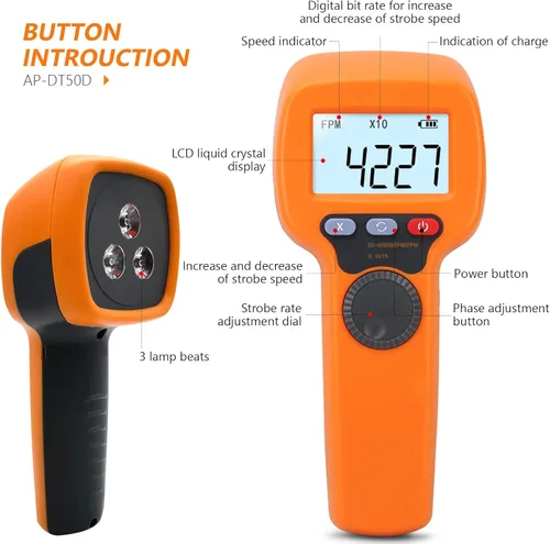Miniatura 2 de Estroboscopio LED digital que mide 60-49999 RPM/Hz, tacómetro sin contacto con estroboscopio preciso 0.001% Analizador de velocidad del motor
