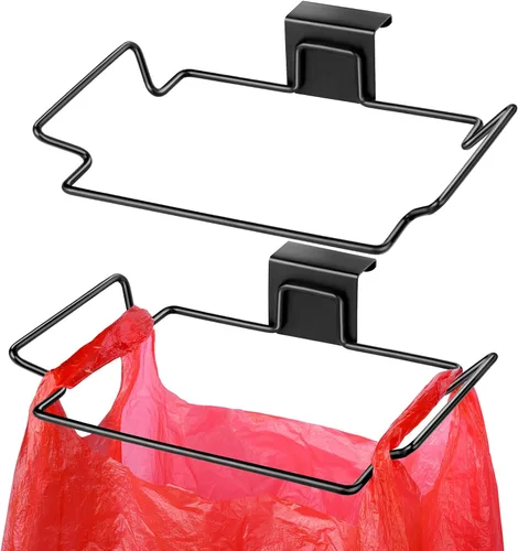 Soporte para bolsas de basura, paquete de 2 soportes para bolsas de basura para puerta de armario y armarios, acero inoxidable, negro, soporte de
