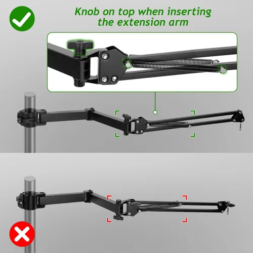 Miniatura 7 de Brazo de Micrófono de Pluma, Soporte de Micrófono Aéreo Ajustable con Altura con Elevador de Extensión para Shure SM7B Blue Yeti HyperX QuadCast S