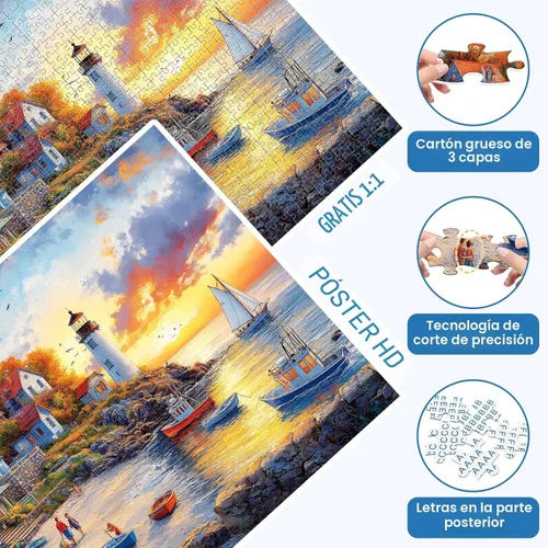 Miniatura 4 de Rompecabezas de 1000 piezas para adultos, rompecabezas de otoño junto al mar, rompecabezas de pueblo pesquero de 1000 piezas, juego creativo