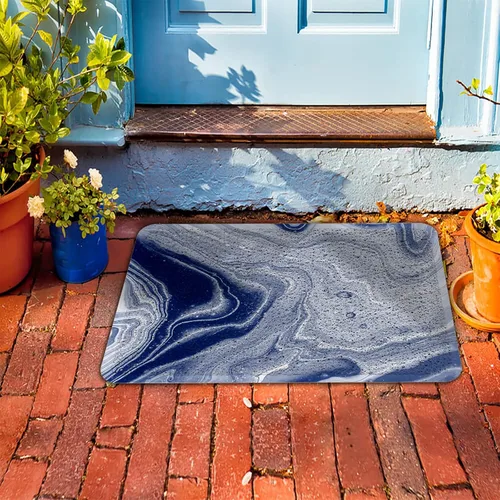 Miniatura 5 de Tapete de bienvenida con textura de mármol azul marino, antideslizante, tapete de piso para interiores y exteriores, tapete de patio, pintura al