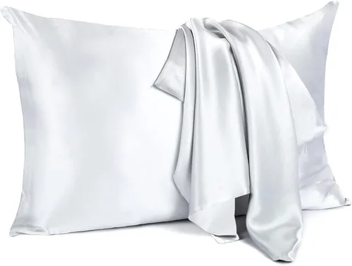 MANSPHIL Funda de almohada de seda de morera 6A estándar gris para cabello y piel, suave y refrescante, 22 momme fundas de almohada 100% seda con