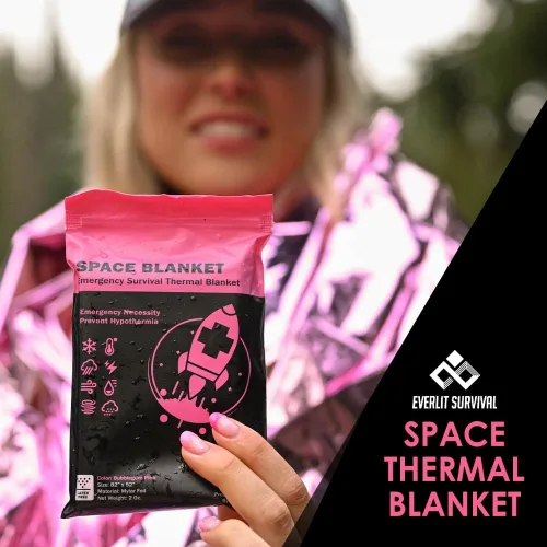 Miniatura 2 de Everlit Mantas térmicas de Mylar de emergencia de supervivencia, kit de supervivencia para campamento, perfecta para primeros auxilios, al aire Rosa