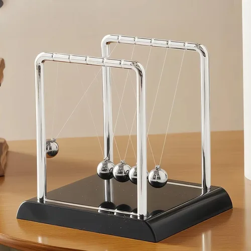 Miniatura 4 de Péndulo de Newton con Bolas de Equilibrio, Bolas Cinéticas Oscilantes con Base Negra, Herramienta de Aprendizaje Educativo de Ciencia Física