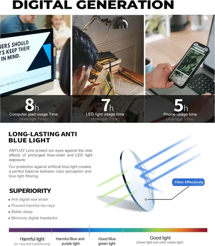 Miniatura 6 de ANYLUV Blue Light Blocking Glasses for Men Women Lightweight Computer Gaming Glasses Anti Eye Strain Rectangle Frame