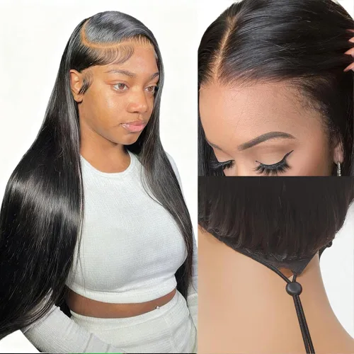 Miniatura 11 de Bling Hair - Pelucas de cabello humano lacio sin pegamento de 13 x 6 para mujer, peluca con cordón mejorada, densidad del 180%, peluca frontal