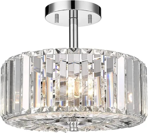 Miniatura 17 de Large Crystal Ceiling Light, 17.5" Black K9 Crystal Flush Mount Ceiling Light, 4-Light Round Luxury Light Fixture for Dining Room, Bedroom, Hotel
