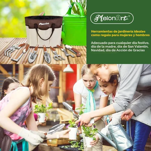 Miniatura 7 de MelonArt - Juego de herramientas de jardín, kit de 10 piezas de herramientas de mano de jardinería resistentes para mujeres, de aluminio con mango