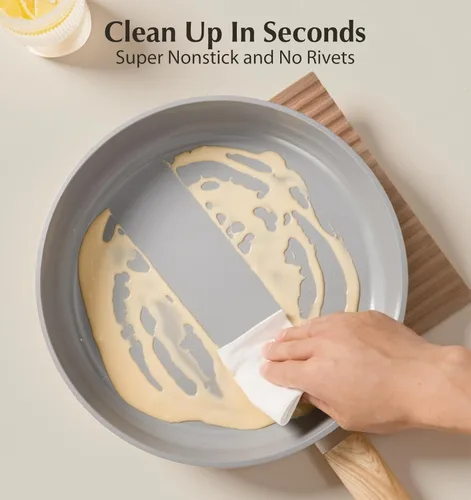 Miniatura 5 de KOCH SYSTEME CS Sartén antiadherente de 8 pulgadas, sartén de cerámica no tóxica con tapa de vidrio, sartenes antiadherentes para tortillas, sartén