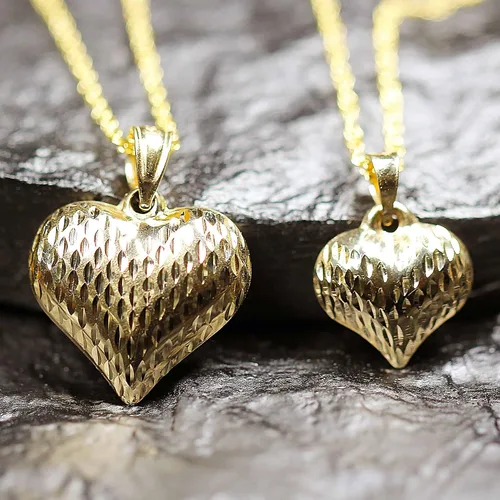Miniatura 7 de Charm America - Dije de corazón inflado de oro - Oro de 14/10 quilates - Colgante de corte diamante pulido - Joyas 3D - Ideal para regalos