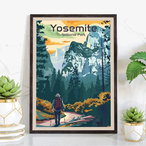 Miniatura 4 de Pera Print Póster del Parque Nacional de Yosemite, impresiones artísticas de pared de los parques nacionales de Yosemite, póster de viaje retro