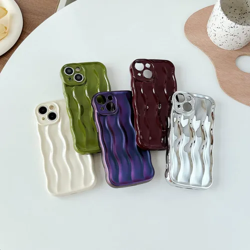 Miniatura 7 de Caseative Funda para iPhone 14, patrón de ondulación de agua, marco de onda rizada, funda suave para teléfono (verde)