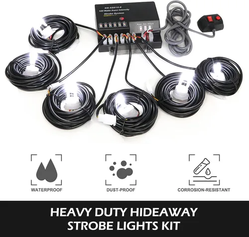 Miniatura 2 de Kit de Luces Estroboscópicas Ocultas con 6 Bombillas HID, 13 Modos Intermitentes, Función de Memoria, Cable de Alimentación de 16 Pies con Blanco 6