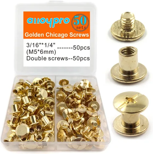 Juego de 50 tornillos dorados para encuadernación Chicago, kit surtido de remaches de uñas, botón de Chicago, decoración de cuero, encuadernación
