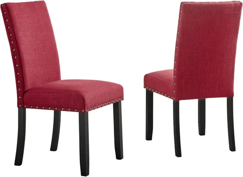 Miniatura 5 de Roundhill Furniture Biony - Sillas de comedor de tela con ribete de clavos, juego de 2, color rojo