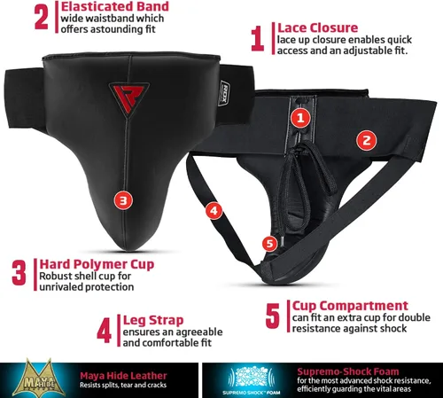 Miniatura 6 de RDX Protector de ingle para boxeo, Muay Thai, Kickboxing y entrenamiento de MMA, equipo de cuero Maya Hide Abdo para artes marciales, protector