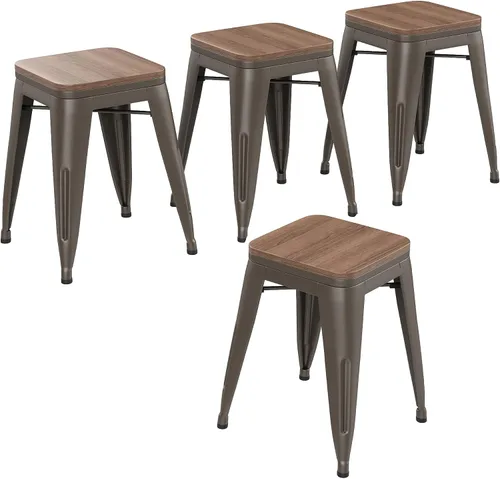 Miniatura 9 de Changjie Furniture Juego de 4 sillas de comedor de metal de 18 pulgadas, taburetes cortos apilables, sillas de aula (18 pulgadas, negro mate)