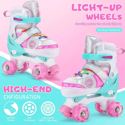 Miniatura 3 de Patines de ruedas para niñas, niños pequeños y principiantes, 4 tallas ajustables con ruedas iluminadas para patinar en interiores y exteriores