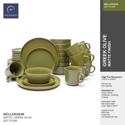 Miniatura 7 de MÜLLERHEIM 903 Minimalist Collection - Juego de vajilla de cerámica contemporánea de 16 piezas para 4, platos y cuencos de arándanos, juego