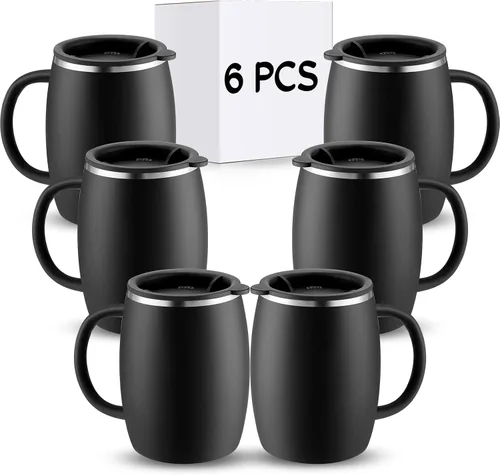 Taza de café aislada de acero inoxidable de 14 onzas a prueba de derrames con tapa, taza de café de viaje de doble pared con asa, tazas de café de